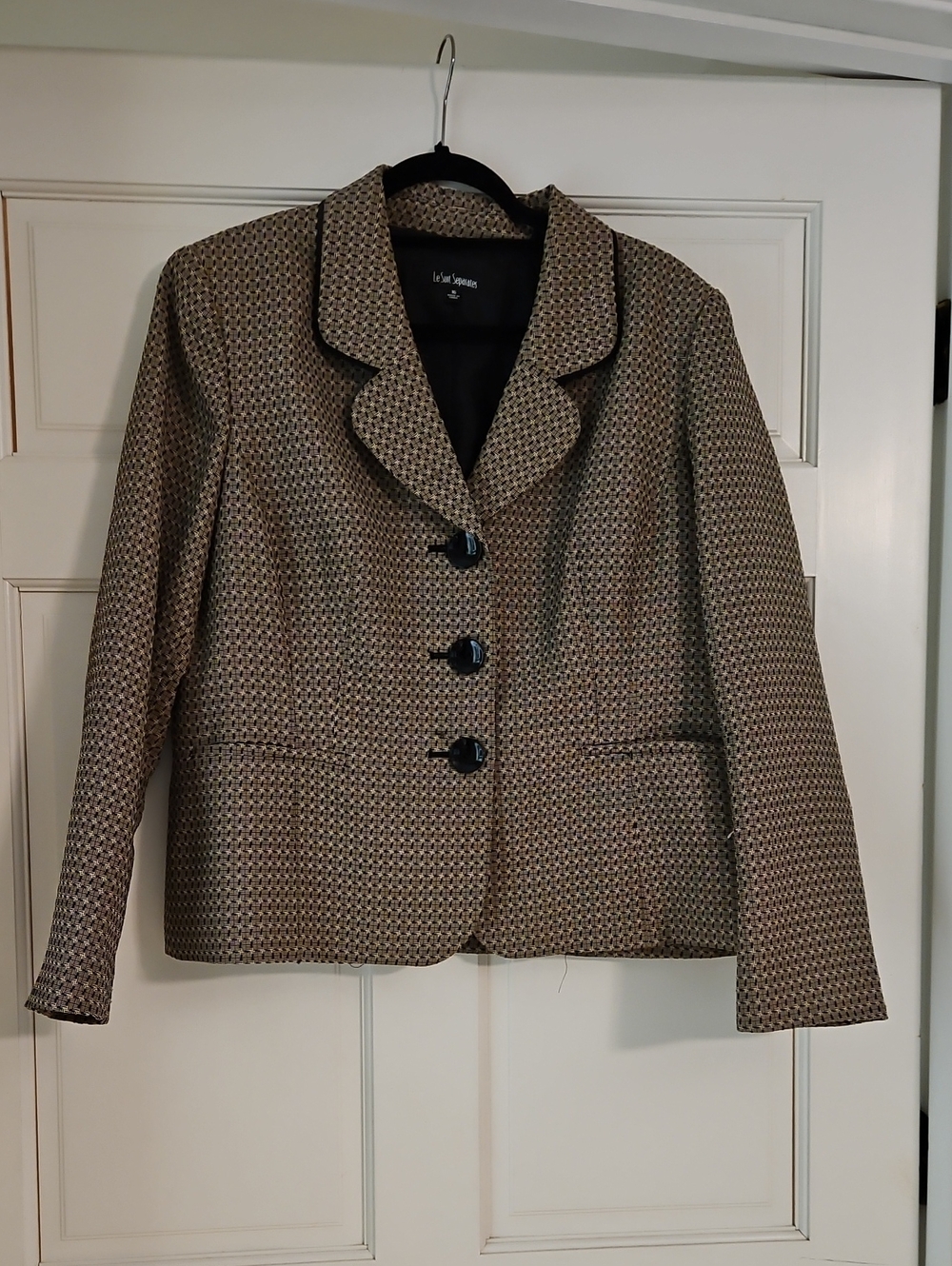 Le Suit Beige Patterned Notch Collar Blazer
